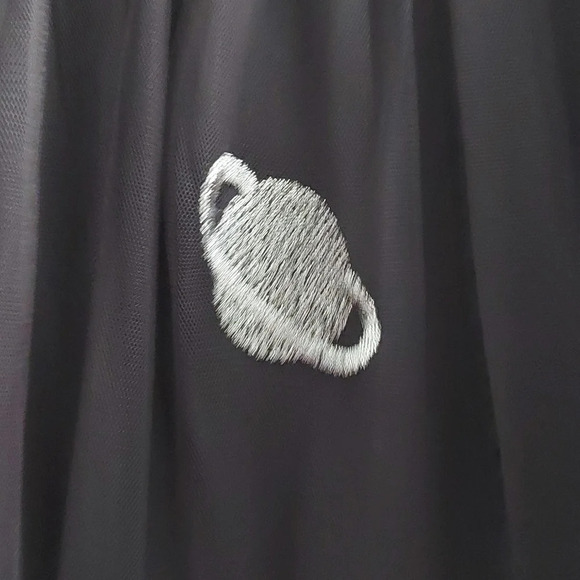 Bongo Midi Skirt Black embroidered Planets Stars Punk Whimsigoth Fairy Grunge - Picture 7 of 8